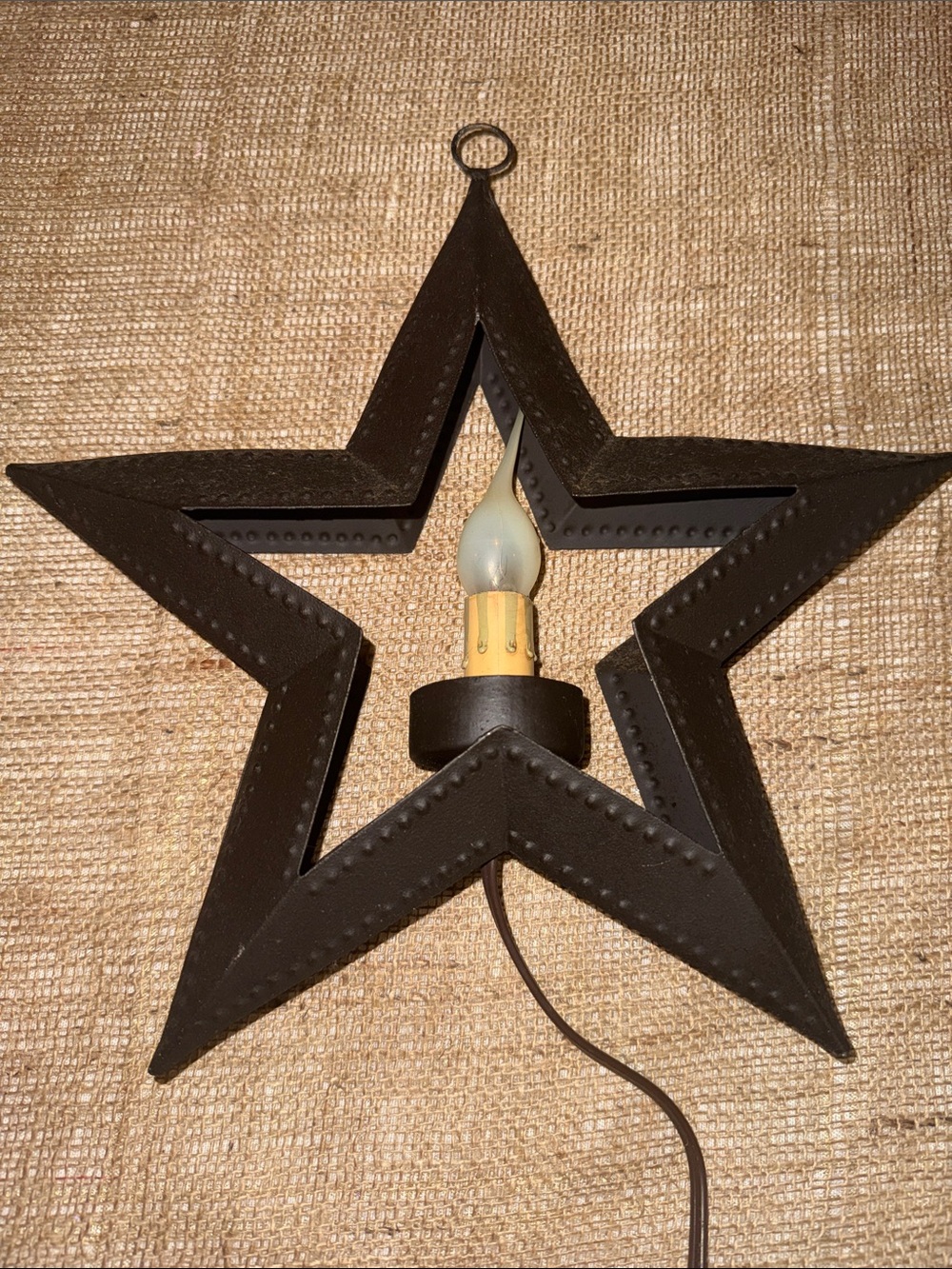 Matte Brown Metal Star Wall Sconce - Folk Art Accent - Picture 6 of 6
